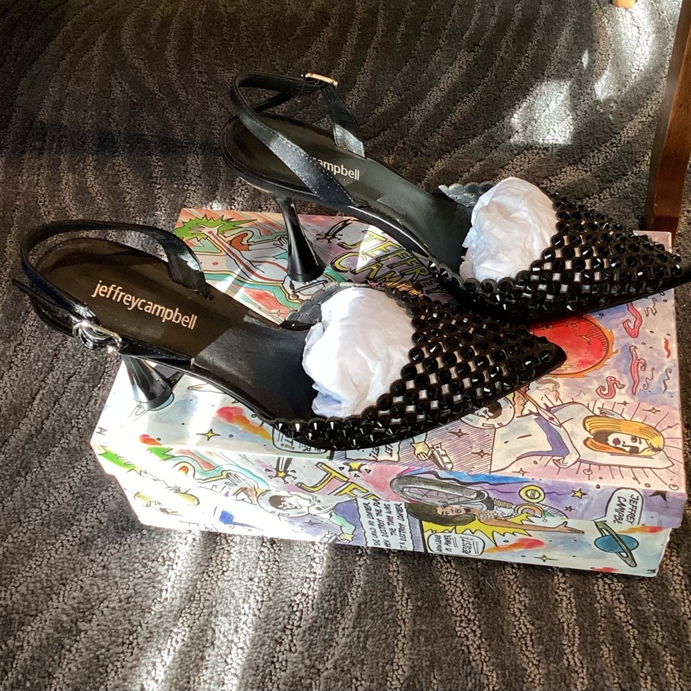Jeffrey Campbell Shiner Slingback Rhinestone pointed toe pump size 9 Worn 1x - Picture 10 of 15